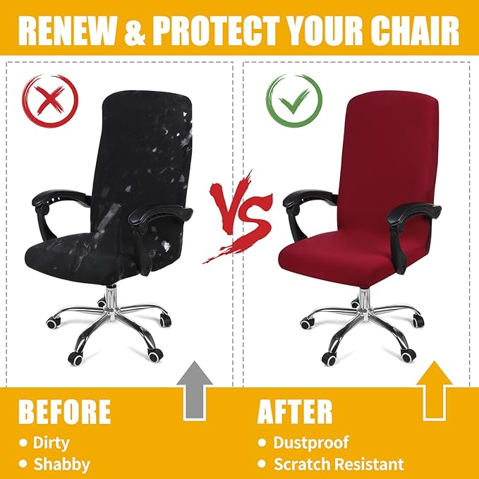 Smiry Stretch Printed Office Computer Chair Covers, Universal Desk Rotating Chair Slipcovers Removable Washable, Soft Fit Anti-Dust Spandex Protector Cover with Zipper, Burgundy
