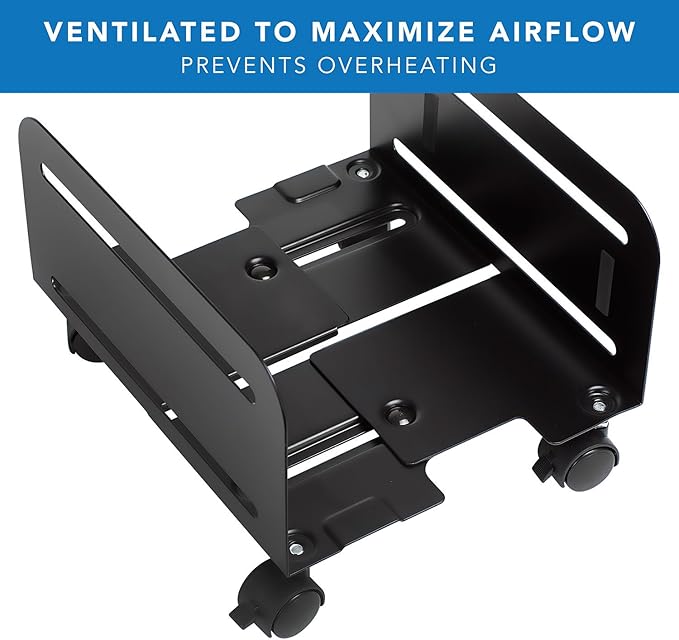 Mount-It! Computer Tower Stand, Adjustable Mobile CPU Stand with Wheels, Heavy-Duty Steel Rolling Cart, Fits Most PC Towers, 4.87 to 8.5 Inch Width, Under Desk, Black