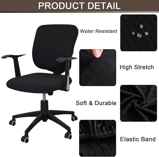 Office Chair Cover Universal Rotating Chair Slipcovers Stretch Removable Protector Computer Chair Seat Cover (Black, Chair Seat Cover + Backrest Cover)