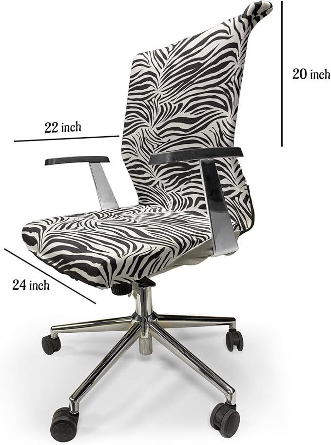 Ambesonne Zebra Print Office Chair Cover, Striped Zebra Animal Print Nature Wildlife Inspired Simplistic Illustration, Stretchable Decorative Universal Size High Back Printed Slipcover, Black White