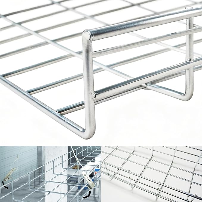 Wire Mesh Cable Tray, 60" x 18" x 4", | Zinc Plated Steel Cable Management Rack, Adjustable Cable Basket for Network, AV, Fiber Optic, Garage & Office Use(2Pcs)
