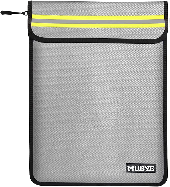 Fireproof Waterproof Money Document Bag - 15"x 11" Safe Zipper Bags with Reflective Strip, Fire & Water Proof Storage Organizer Pouch for Important Documents Holder,File,Cash,Passport,Tablet (Gray)