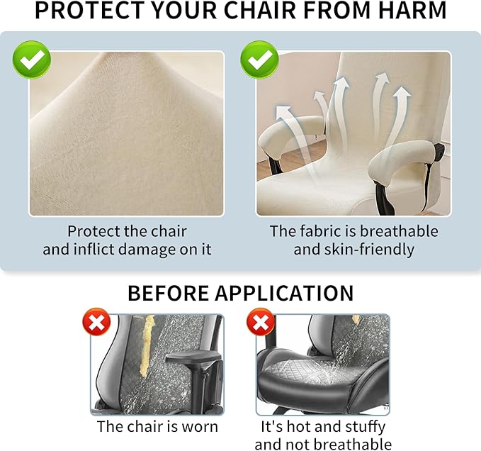 Office Chair Cover with Armrest Covers, High Resilience Velvet Fabric, Universal Fit 22-25 inch Back (Apricot Color)
