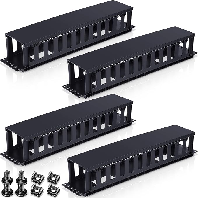 Taiyin 8 Pcs 2u 19 Inch Horizontal Cable Management Panel, 12 Slot Rack Cable Organizer with Removable Cover for Server & Network Rack