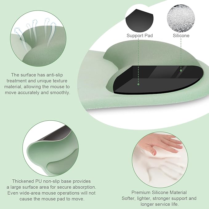 MOSISO Wrist Rest for Keyboard Mouse Pad Set, Large Gaming Deskpad&Circle Curved Mousepad&Keyboard Wrist Rest&Coaster, Ergonomic Non-Slip Mousepad&Easy Typing Pad with Silicone Lining, Green