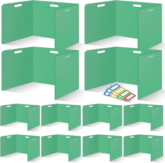 12 Pcs Desk Dividers for Students Classroom Plastic Privacy Folders Green Test Dividers for Students Desks Trifold Privacy Panel Partitions for School Teacher Supplies (Green)