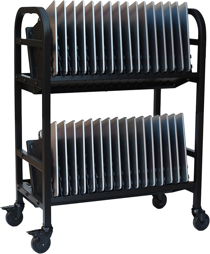 Workington 32-Device Mobile Open School Charging Cart Station for Ipads, Chromebooks, Tablets and Laptops Computer with Power Strip Included, Assembly Required, 1006 Black