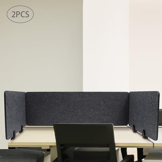 Desk Dividers, Clamp-On Mounted Acoustic Tabletop Privacy Screen - Reduce Noise & Visual Distraction, Polyester Fiber Office Cubicle Public Place Partition, 2x47.25" & 4x23.6" Panels, Anthracite Grey
