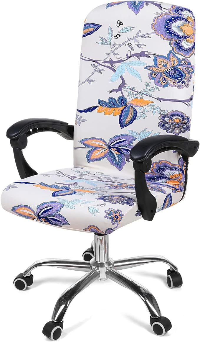 Smiry Stretch Printed Office Computer Chair Covers, Universal Desk Rotating Chair Slipcovers Removable Washable, Soft Fit Anti-Dust Spandex Protector Cover with Zipper, Beige
