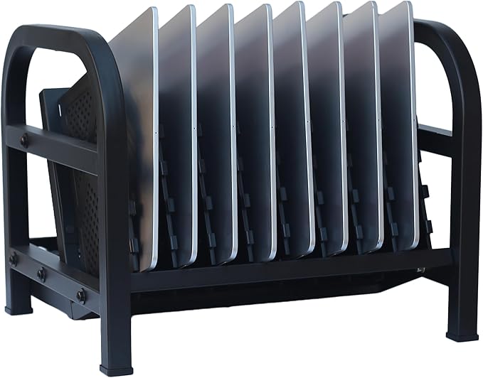 Workington 8-Device Open Desktop School Charging Cart Station for Ipads, Chromebooks, Tablets and Laptops Computer with Power Strip Included, Assembly Required, 1004 Black