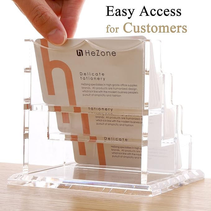HeZone Business Card Holder for Desk 3 Slots 3 Tier, Clear Acrylic Cards Display Stand, Cards Organizer for Women and Men, Hold 150 Cards-Horizontal 3 Slots