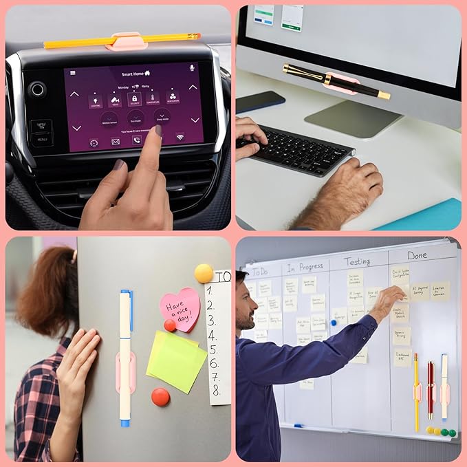 VZZNN 20 PCS Adhesive Pencil Holders for Desk, Silicone Pen Holder for Notebook Wall Clipboard, Durable Pencil Holder for Classroom School Office Home Teacher Student Supplies, Pink