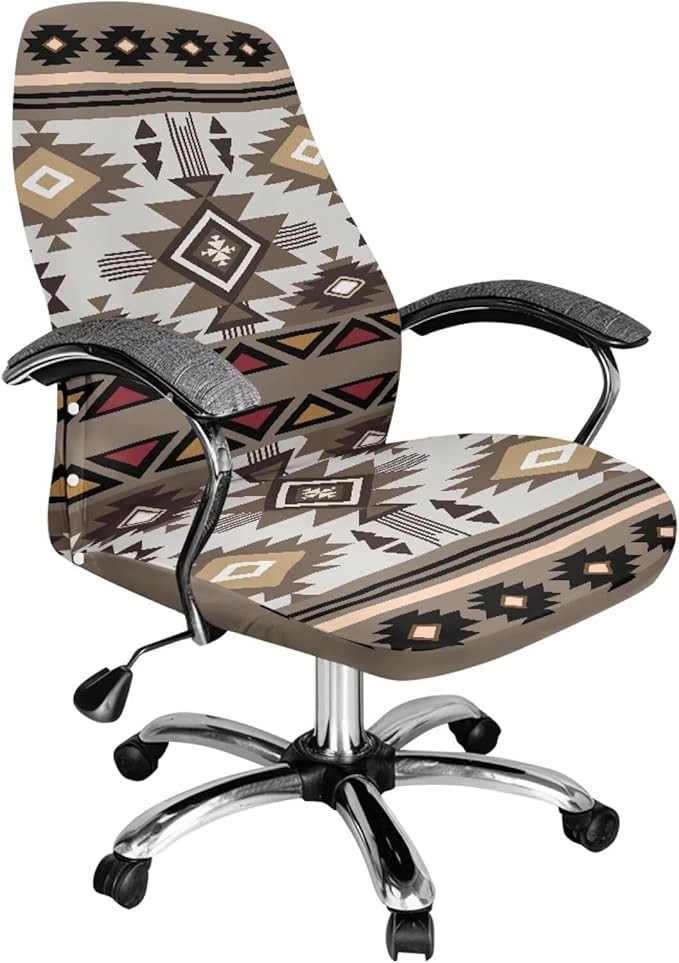 Talayituse Aztec Tribe Geometric Print Office Chair Covers, Stretch Computer Chair Cover, Universal Boss Chair Covers Modern Simplism Style High Back Chair Slipcover, Large