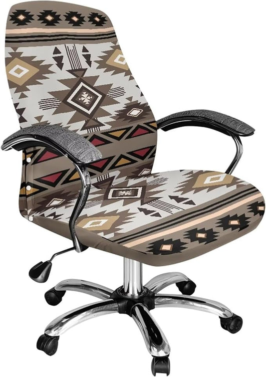Talayituse Aztec Tribe Geometric Print Office Chair Covers, Stretch Computer Chair Cover, Universal Boss Chair Covers Modern Simplism Style High Back Chair Slipcover, Small