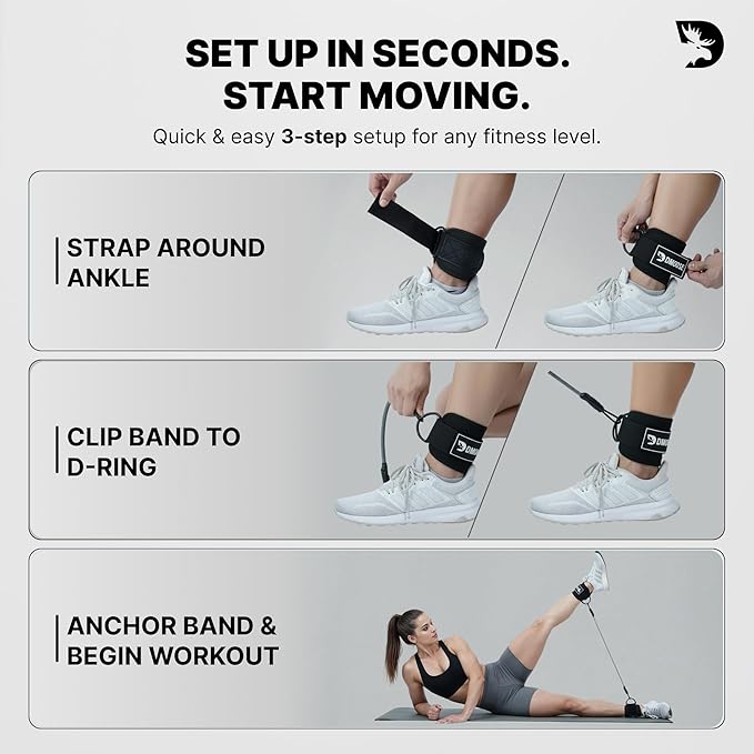 DMoose Fitness Ankle Strap for Cable Machine - One Size Fit with Premium Padding Cuffs, Ankle Bands for Working Out, Booty Workouts, Leg Extension, Hip Abductors, Kickbacks & Lower Body Exercises