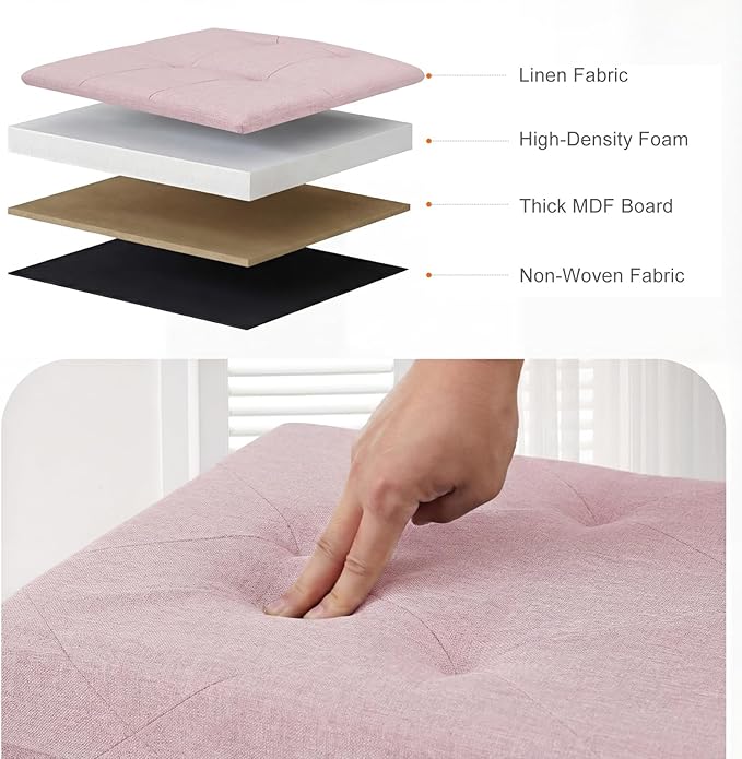 DUMOS Storage Ottoman Bench, 30in Storage Bench Foot Rest Stool with Padded Seat, Bedroom Bench with for Living Room, Support 660lbs, Pink