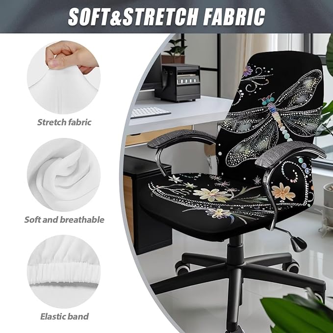 Talayituse Dragonfly Daisy Print Office Chair Cover Rolling Desk Chair Cover Gaming Chair Covers Stretch Washable Computer Chair Slipcovers for Swivel Chair Armchair Computer Boss Chair, S