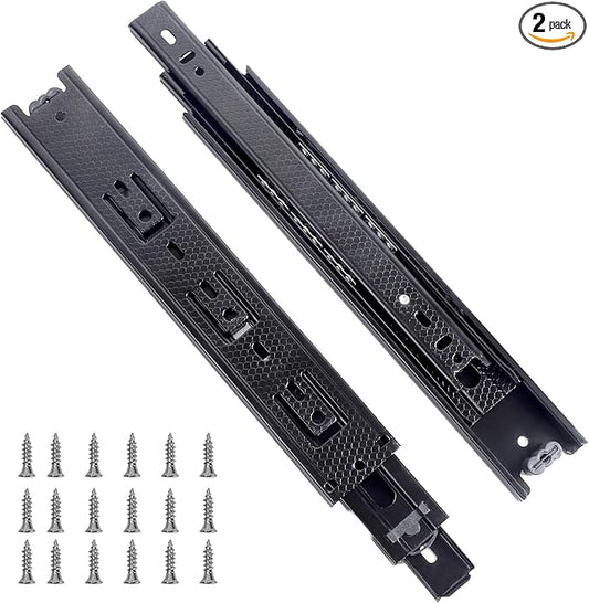KINJOEK 2 PCS 10 Inch Full Extension Ball Bearing Drawer Slides Heavy Duty Side Mount Cabinet Rails with Screws, Tool Box Keyboard Slides Rack, Black