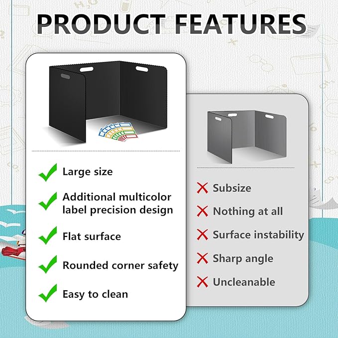 22 Pcs Desk Dividers for Students 14 × 17.5 × 14 Inch Plastic Waterproof Privacy Folders Shields Test Dividers with Black Classroom Privacy Boards for School Study Teacher Supplies