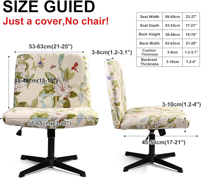 Iauddy Armless Criss Cross Office Desk Chair Cover Slipcover,Accent Mid Back Wide Swivel Task Vanity Slipper Chair Protector Stretch Removable Without Arms for Accent Chair