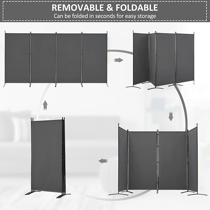 Spurgehom 4 Panel Room Dividers Folding Privacy Screen, Freestanding Fabric Partition Portable Room Partition Wall Dividers for Home Office Room Restaurant, 136" W X 72" H (Grey)