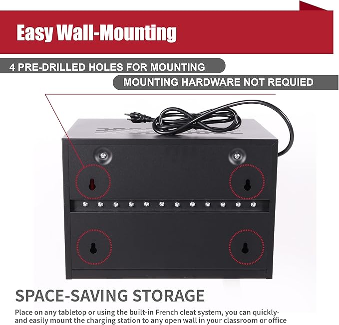 12 Device Wall-Mount Charging Station for Laptops/Tablets/iPads/Chromebooks,12 Bay Lockable Charging Cabinet with Power Strip for Classroom,School Storage Charging Cabinet，Fully Assembly