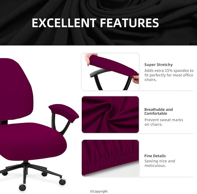 Super Stretchable Split Office Chair Seat Covers - Universal Spandex Computer Chair Slipcover - 180GSM Rotating Backrest Coverings Cushion Protectors & Armrest Covers for Dogs, Cats, Pets