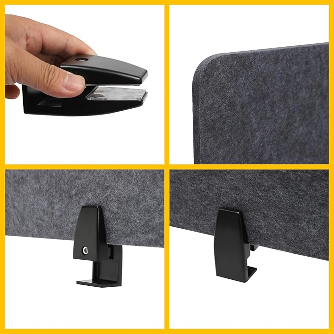 Desk Dividers, Clamp-On Mounted Acoustic Tabletop Privacy Screen - Reduce Noise & Visual Distraction, Polyester Fiber Office Cubicle Public Place Partition, 2x47.25" & 4x23.6" Panels, Anthracite Grey