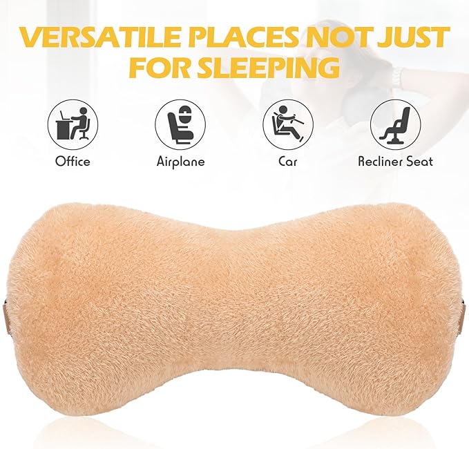 Colingmill 1 Pc Neck Pillow for Recliner Headrest Pillow Bone Shaped Chair Plush with Adjustable Strap Neck Support and Pain Relief Curve Head Cushion for Car Travel Airplane (Coffee)