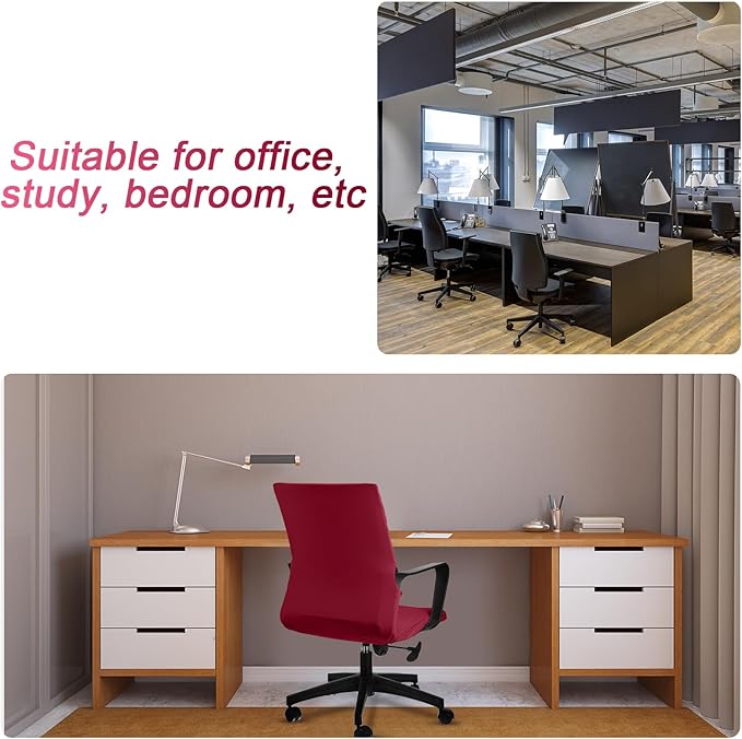 Tallew Office Chair Cover Stretchable Computer Universal Chair Seat Covers Removable Desk Chairs Slipcovers Washable Office Cushion Backrest for Rotating(Burgundy)