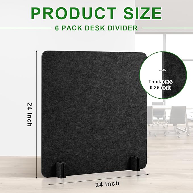 Kisston 12 Pack Desk Privacy Panel 24 x 24'' Acoustic Desk Divider Stand up Freestanding Privacy Panel Noise Visual Distraction Reducing Table Divider Office Student Cubicle Reception Area(Dark Gray)