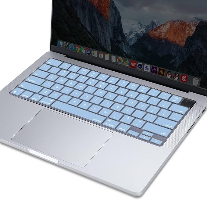MOSISO Keyboard Cover Skin Compatible with MacBook Air 15 inch M3 A3114 M2 A2941/Air 13.6 A3113 A2681/Pro 14/16 M4 M3 M2 M1, Airy Blue