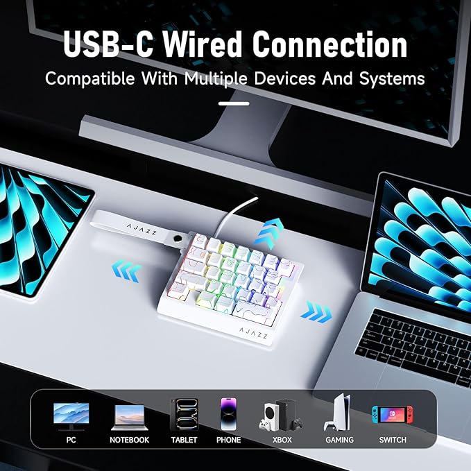 AJAZZ AK029 Wired One Handed Gaming Keyboard,Magnetic Switch, Adjustable Trigger Force, 8KHz Polling, 29 Keys Rapid Fast Mechanical Keyboard, RGB Backlight, SOCD & DKS, Aluminum Plate.