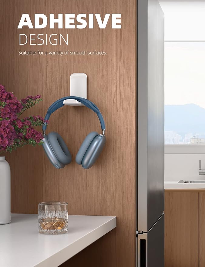 Lamicall Headphone Stand, Sticky Headset Hanger - Adhesive Headphone Holder Hook Mount, Headset Stand Holder Clip Under Desk, Earphone Clamp for Airpods Max, HyperX, Sennheiser, White