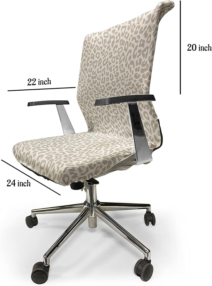 Ambesonne Leopard Office Chair Cover, Skin Print in Beige and Brown Shades Wildlife Nature Savannah Abstract Layout, Stretchable Decorative Universal Size High Back Printed Slipcover, Ivory