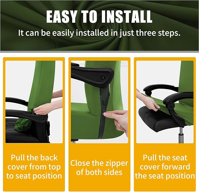 Smiry Stretch Printed Office Computer Chair Covers, Universal Desk Rotating Chair Slipcovers Removable Washable, Soft Fit Anti-Dust Spandex Protector Cover with Zipper, Olive Green