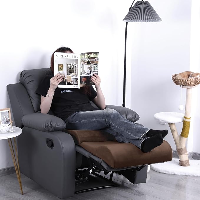 HOMBYS Foam Recliner Cushion with Leg Pillow for Elderly Large Square Seat Cushion Wave Shape Footrest for Armchairs Couch, Medium Thick & Supportive, Non-Slip Design, Coffee Color