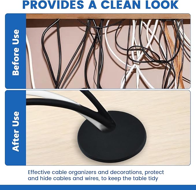 SDTC Tech 3-Pack 1 inch Desk Hole Wire Grommet Black Plastic Cable Cord Cover Organizers