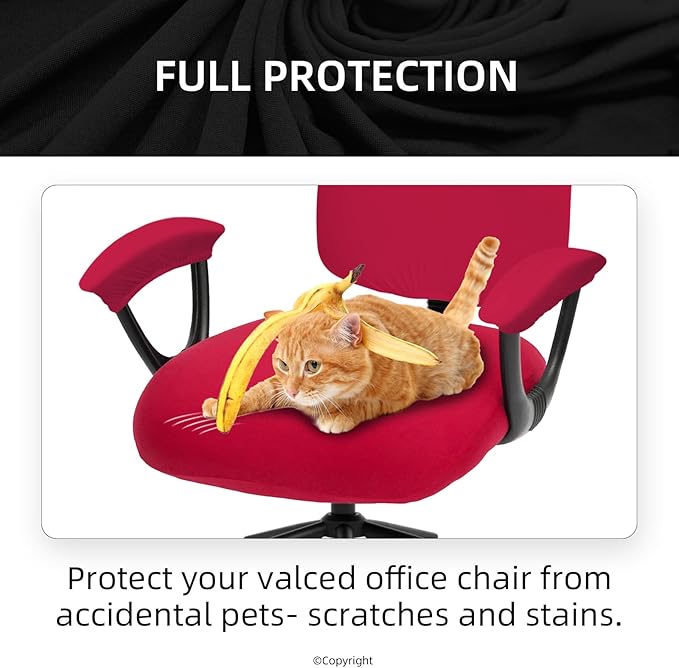 Stretchable Office Chair Seat Covers - Universal Stretch Computer Chair Slipcover - 180GSM Washable Rotating Backrest Coverings & Cushion Protectors & Armrest Covers for Dogs, Cats, Pets, Red