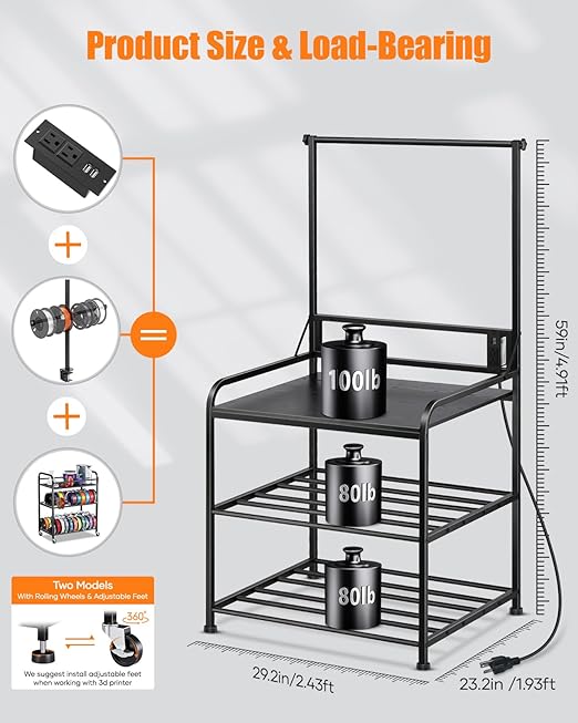 AHOWPD 3D Printer Rack Filaments Storage - Rolling 3d Printing Stand Filament Organizer, Spools Holder Racks Cart with Wheels, Heavy Duty Shelf Hold Spool PLA, ABS, PETG for Garage Office Workshop