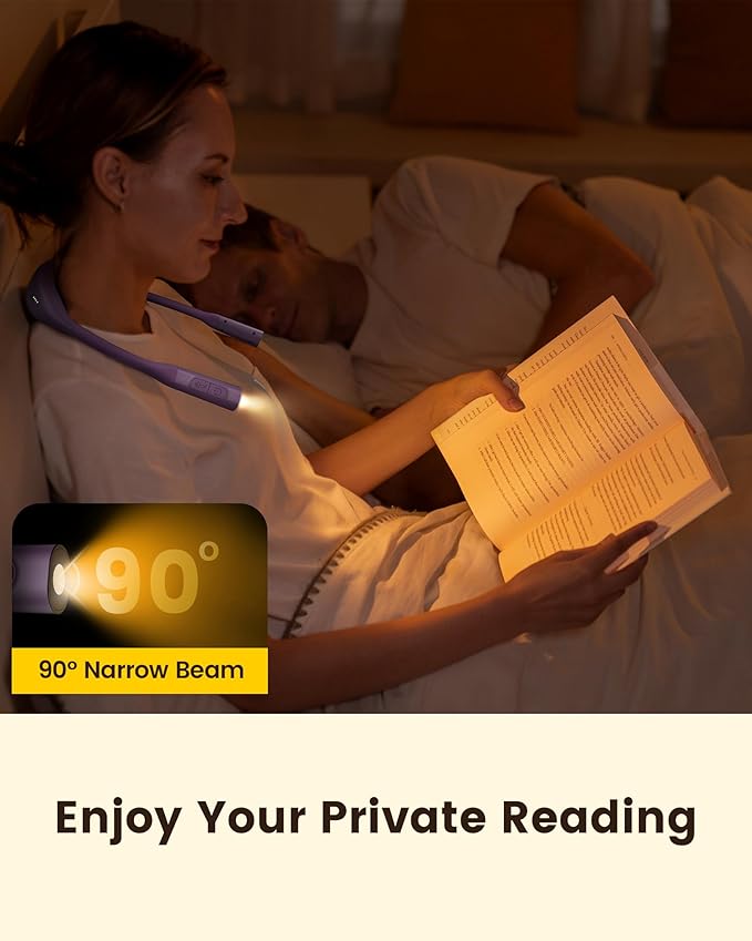 Glocusent Lightweight Neck Light,1200mAh Rechargeable Book Light for Reading in Bed, Eye-Caring with 5 Colors & 5 Brightness Adjustable, Neck Reading Light for Book Lovers