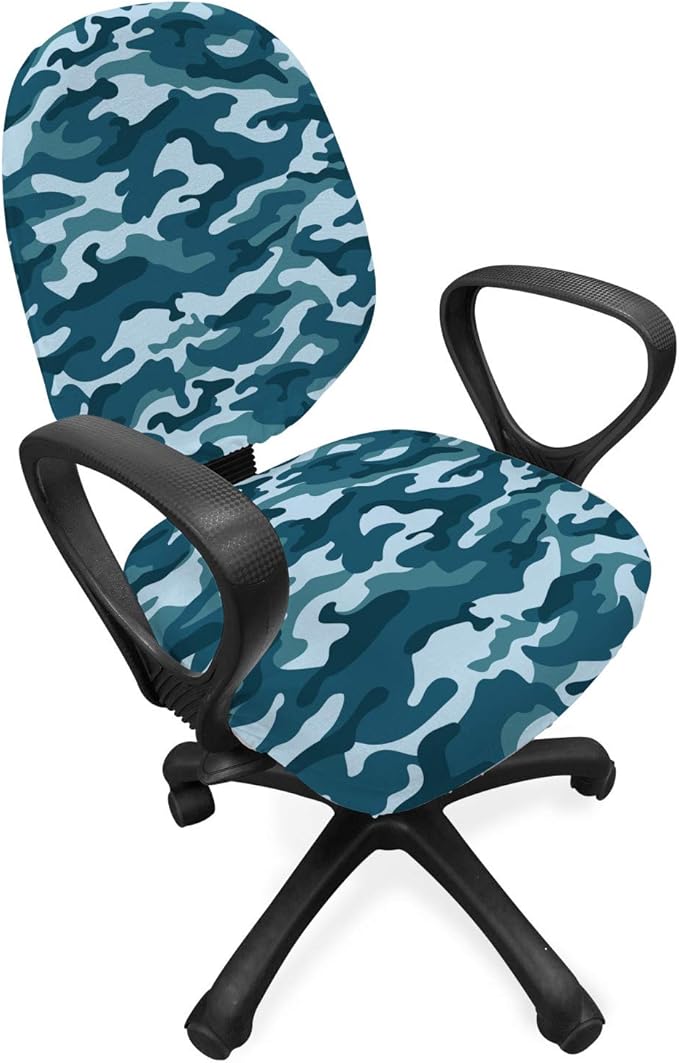 Ambesonne Camo Office Chair Slipcover, Camouflage Theme in Oceanic Colors Sea Water Inspired Illustration, Protective Stretch Decorative Fabric Cover, Standard Size, Slate Blue