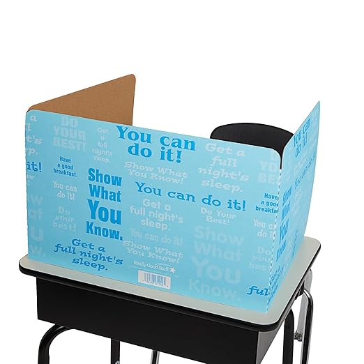 Really Good Stuff Privacy Shields for Student's Desks - 14"H x 22"W x 16"D - Blue Desk Dividers with Motivational Messages (Set of 12)
