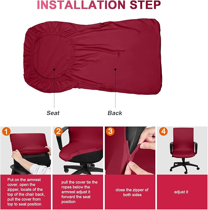 Tallew Office Chair Cover Stretchable Computer Universal Chair Seat Covers Removable Desk Chairs Slipcovers Washable Office Cushion Backrest for Rotating(Burgundy)