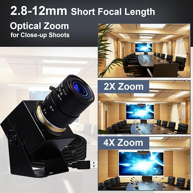 SVPRO 8MP Zoom Webcam for Laptop, 2.8-12mm Lens Manual Focus USB Camera for PC Computer Camera, Windows, Linux, MacOS, Android