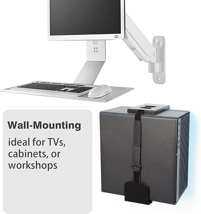 Universal Wall or Under Desk CPU Mount, PC/NAS Bracket – 4.5 to 9.2 inch Wide Computer Holder, Space-Saving Design with Safety Lock,Max Load 32Lbs