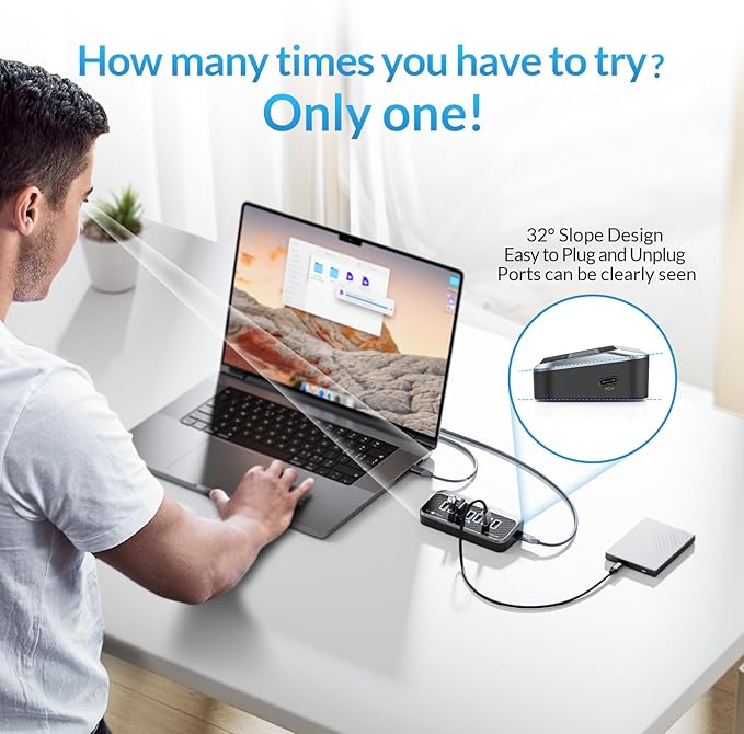 USB Hub for Laptop, SETMSPACE USB Splitter with 7 Port USB 3.2 10Gbps Transfer, USB Port Hub with 2 in 1 Cable 19in, Multiple USB Port for Laptop, iMac, MacBook, Dell, Xbox