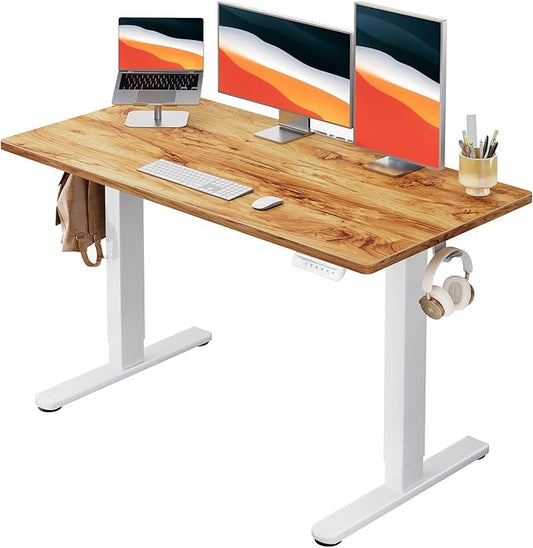 HUANUO Electric Standing Desk, Whole Piece Desktop, Adjustable Height Computer Desk, 4 Height Memory Settings, Sit Stand Up Desk for Home Office, 48" x 24", Light Vintage