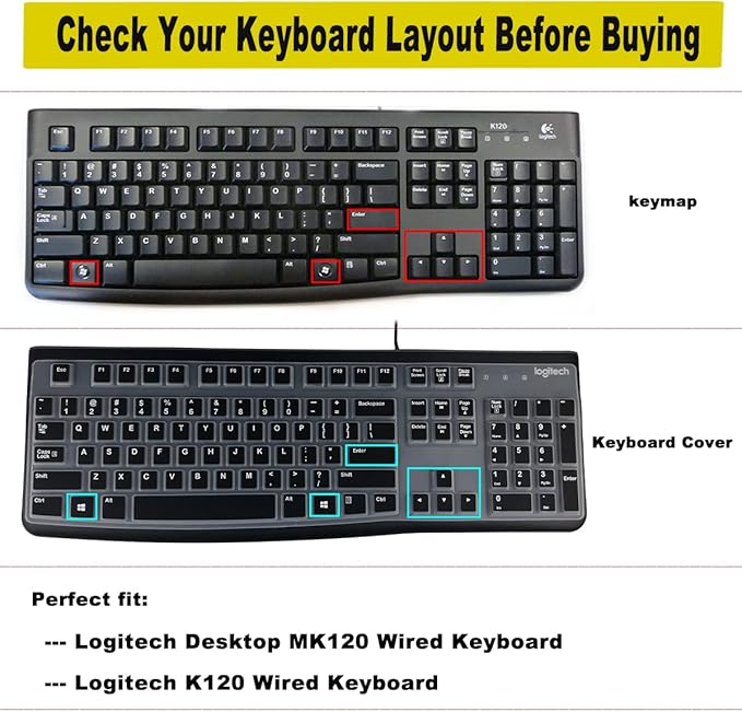 Keyboard Cover for Logitech K120 & MK120 Ergonomic Desktop USB Keyboard, Logitech K120 & MK120 US Layout Waterproof Anti-Dust Keyboard Skin-Lovly