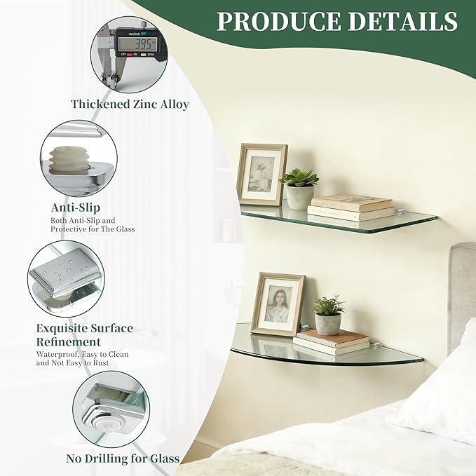Alise Glass Shelf Brackets,Adjustable Clamp Brackets for Shelves,Wall Mount Clamps for 5-8mm Glass Shelves,Bathroom Clip Holder Support Hardware,Pack of 4